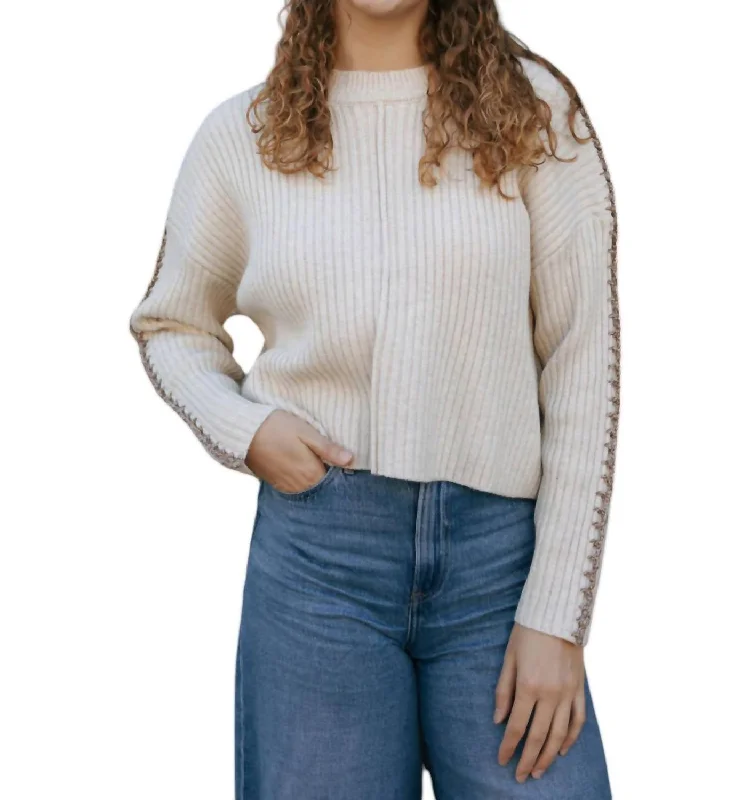 Stylish Comfort Color Stitch Cable Sweater In Beige