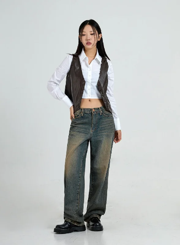 Fresh Comfort Vintage Washing Wide Denim Pants CO13