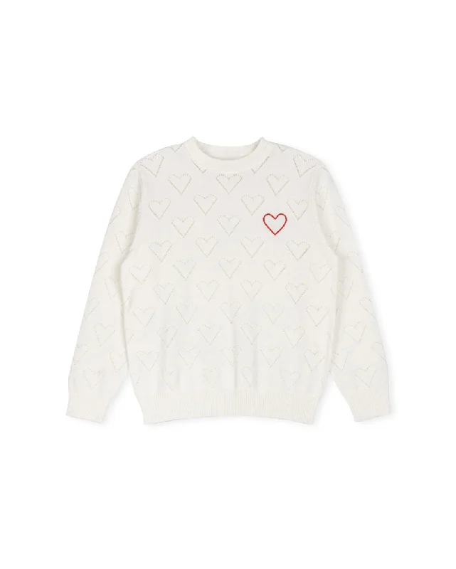 Single item design LILOU WHITE POINTELLE HEART KNIT SWEATER [FINAL SALE]