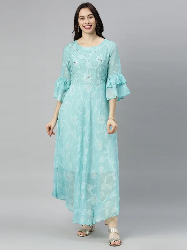 French Style Neeru's Rama Colour Chiffon Fabric Tunic "52"