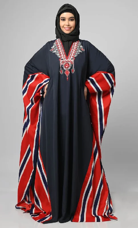 Layered Comfort Printed Side Panel Kaftan Style Long Abaya