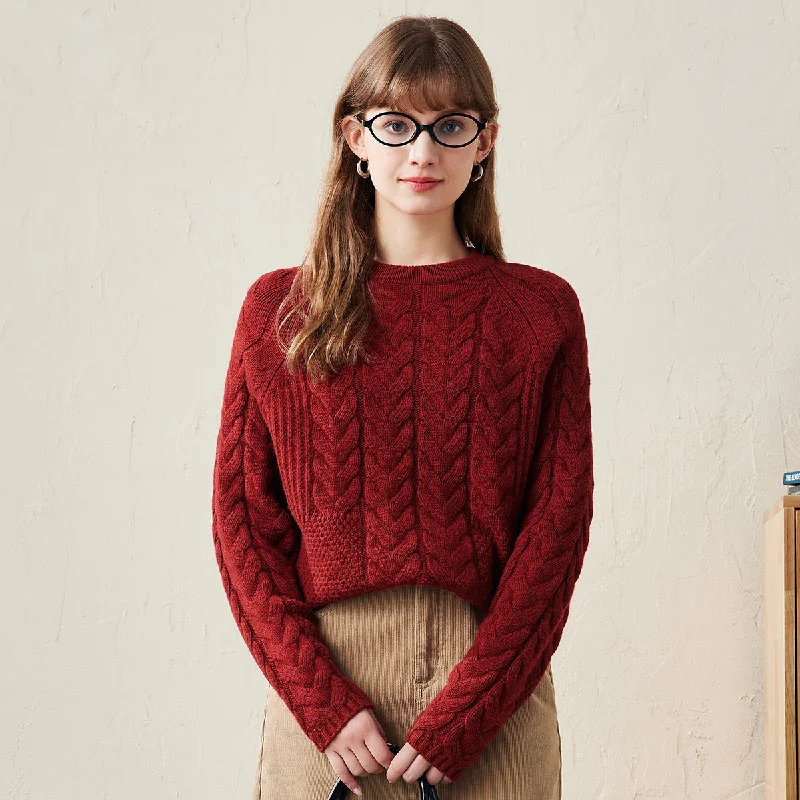 Elegant And Elegant 100% Wool Womens Cozy Cable Knit Sweater