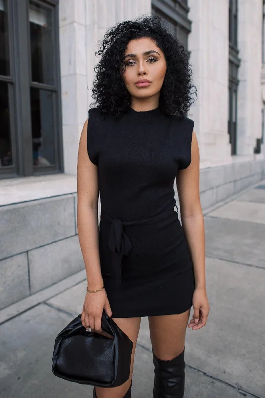 Free And Casual Power Pose Black Knit Mini Dress - Final Sale