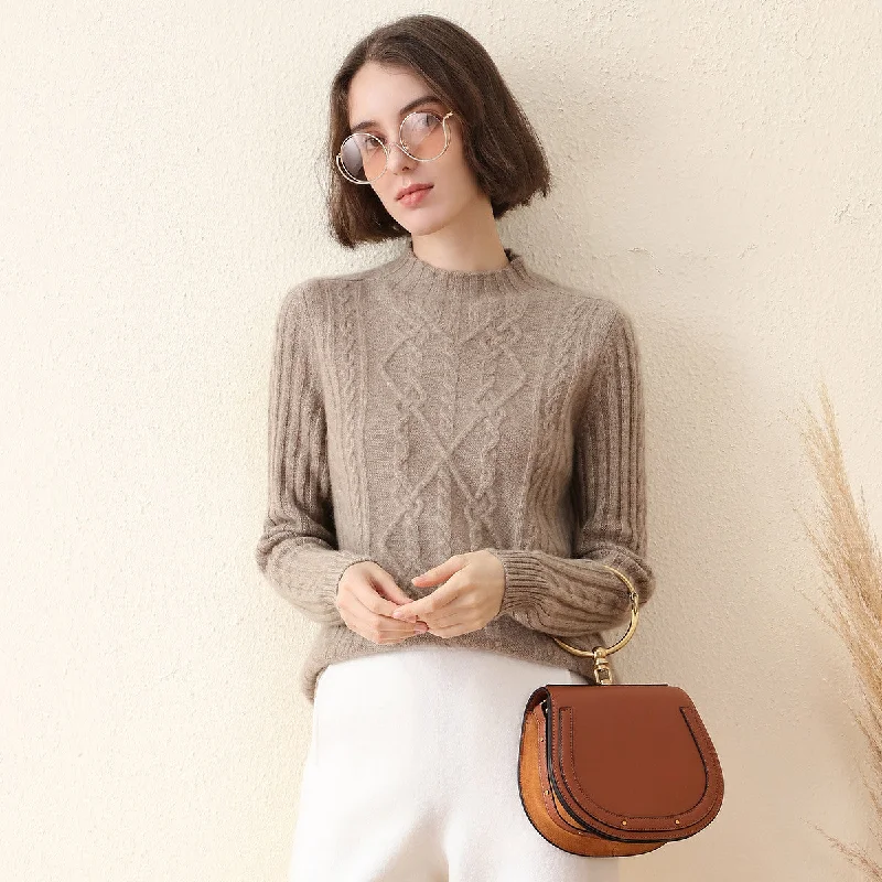 Feminine Charm 100% Cashmere Mock Neck Knit Sweater