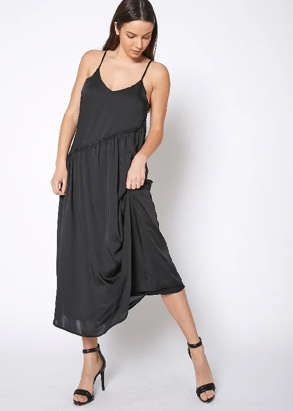 Trendy Casuals Women's Diagonal Patched Spaghetti Strap Maxi Dress In Black