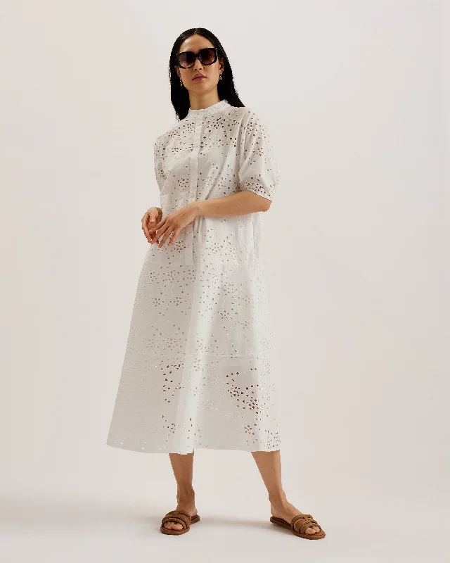 Refreshing Design Nikaia Oversized Broderie Midi Dress White
