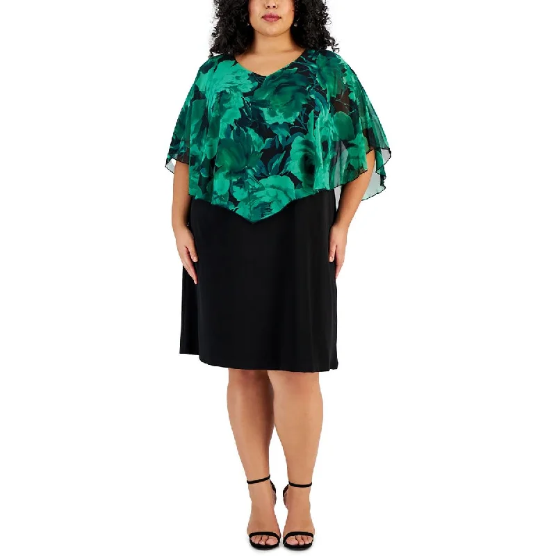 Floral Prints Connected Apparel Womens Plus Drapey Jersey Cocktail And Party Dress