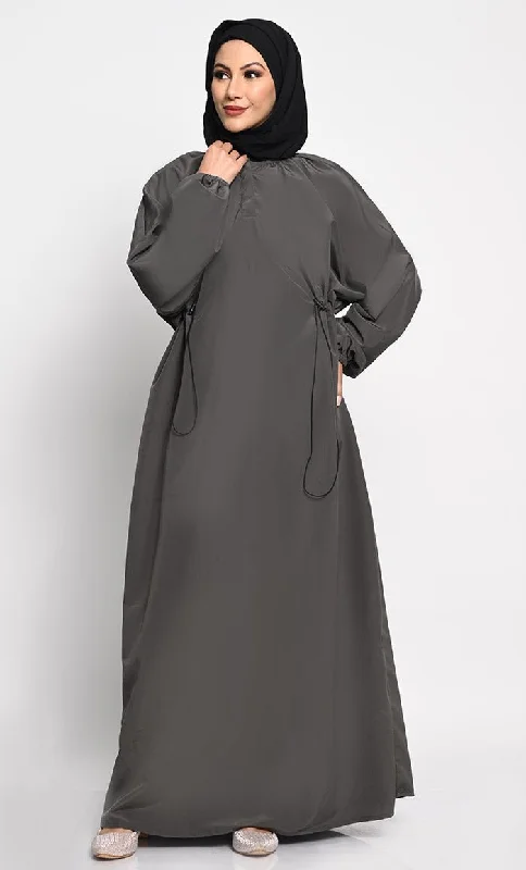 British casual Kashibo A line solid Abaya dress with elastic waist - Grey