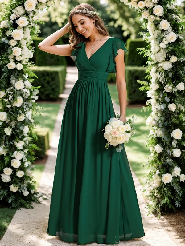 Simple research MABEL CHIFFON PLEATED SLEEVE BRIDESMAID DRESS