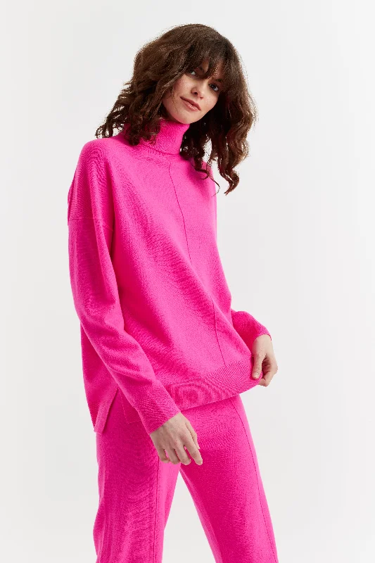 Cute Design Fuchsia Wool-Cashmere Relaxed Rollneck Sweater