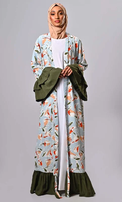 Classic Items Islamic 2pc set printed shrug with ruffle sleeves detailing and inner