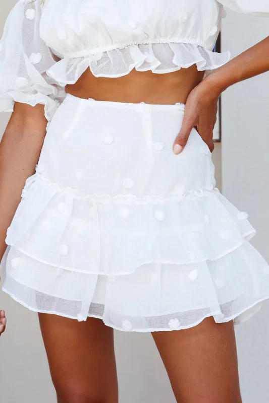 Elegant and noble Krista Layered Ruffle Pompom Skirt White
