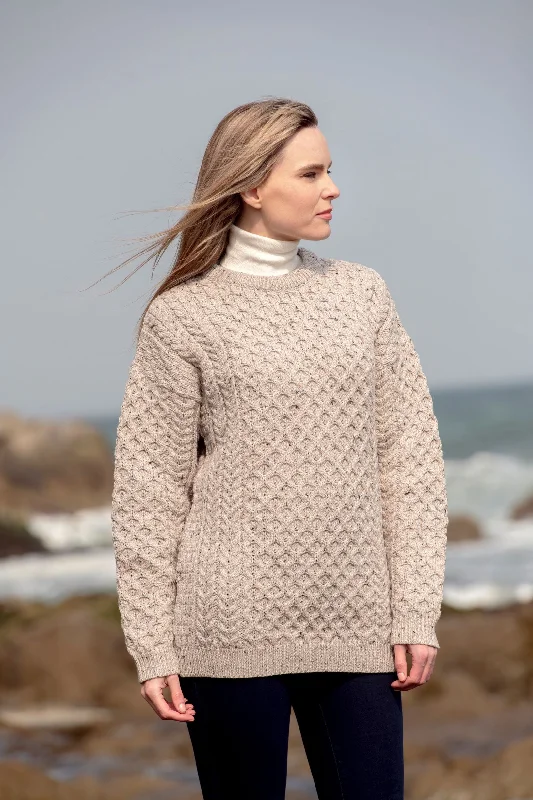 Sports suit style Traditional Women's Aran Sweater- Super Soft- Oatmeal