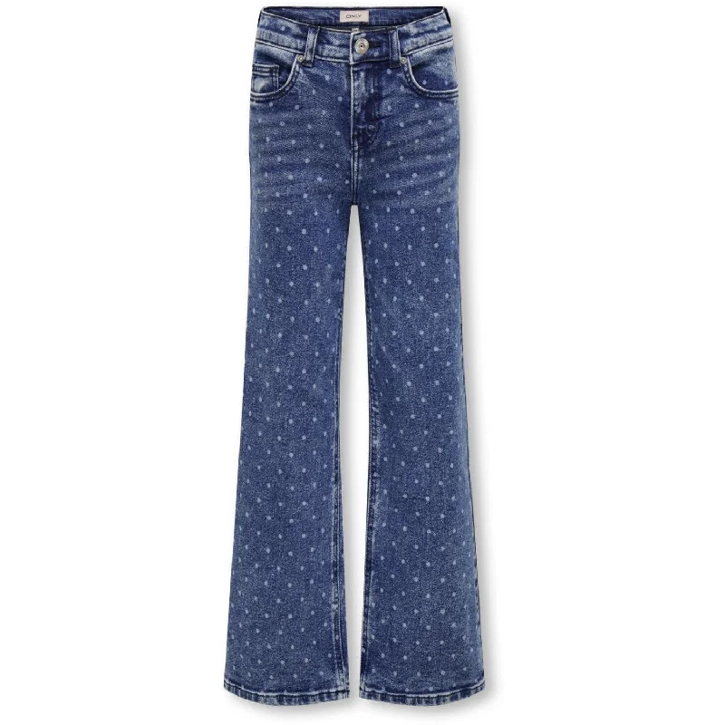 Comfortable Outfits kids ONLY Medium Blue Denim Dot Juicy Life Dot Print Wide Denim Jeans