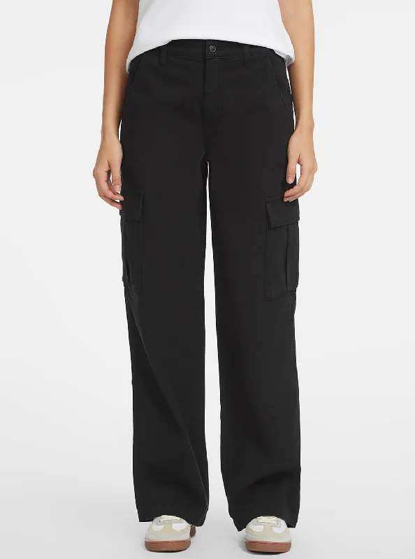 Sports High Waist Style Guess Jeans Black Cargo Chino Pants