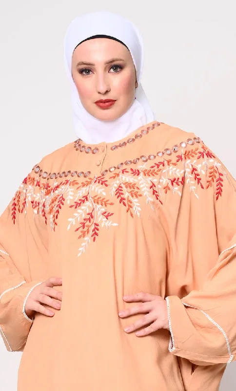 Urban Sense Royal Elegance Women's Sand Kaftan with Embroidery