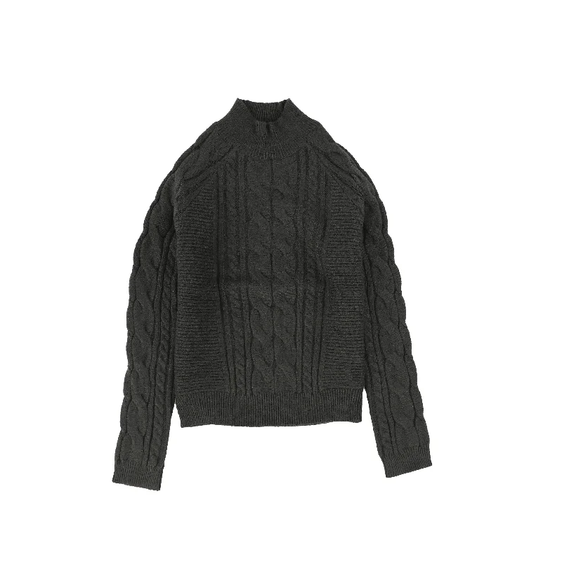 Renaissance Style Bamboo Hunter Green Braided Knit Mock Neck Sweater [FINAL SALE]