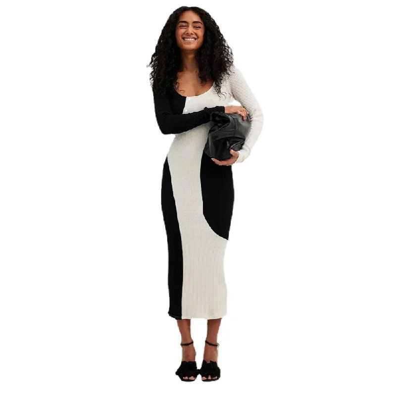 Body Design Women's Black and White Contrast Long Dress