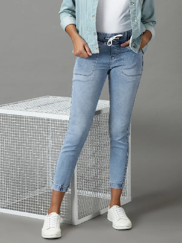 Exclusive Customization Women's Blue Solid Jogger Denim Jeans