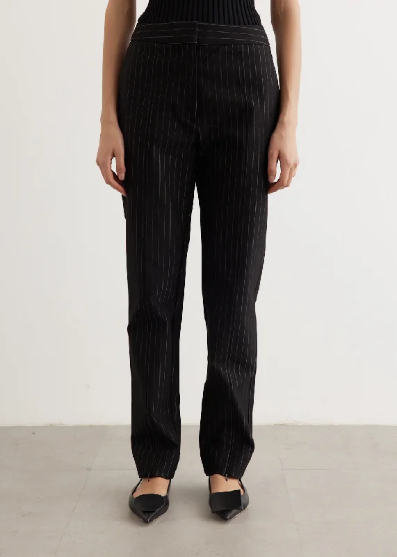 Elegant Style Compact Stripe Jersey Mid Waist Pants