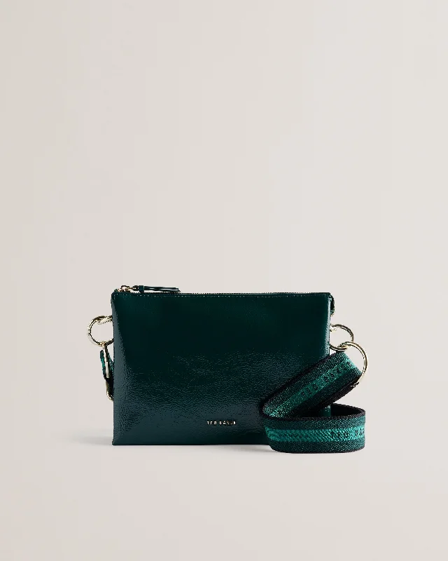 Street Fashion Style Dawcey Webbing Leather Crinkle Crossbody Bag Mid-Green