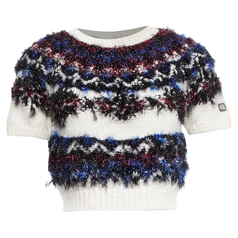 Comfortable And Simple Chanel fluffy lurex intarsia crystal cc cropped sweater