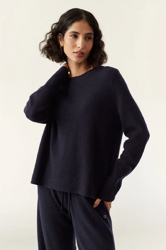 Must-have For Autumn And Winter Navy Cashmere Boxy Sweater