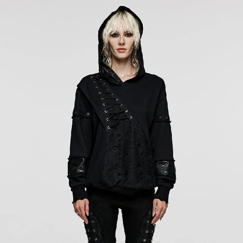 Soft Touch Women's Punk Mesh Splice Unedged Hoodies