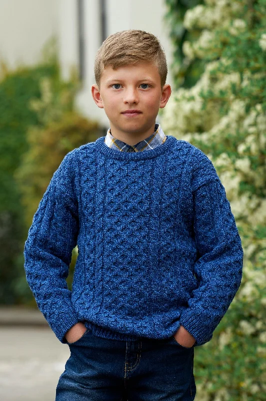 Romantic And Sweet KIDS TRADITIONAL ARAN MERINO WOOL SWEATER-Blue