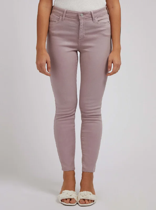 Street Style Mid-Rise Curvy Fit Skinny Denim Jeans In Rose Taupe