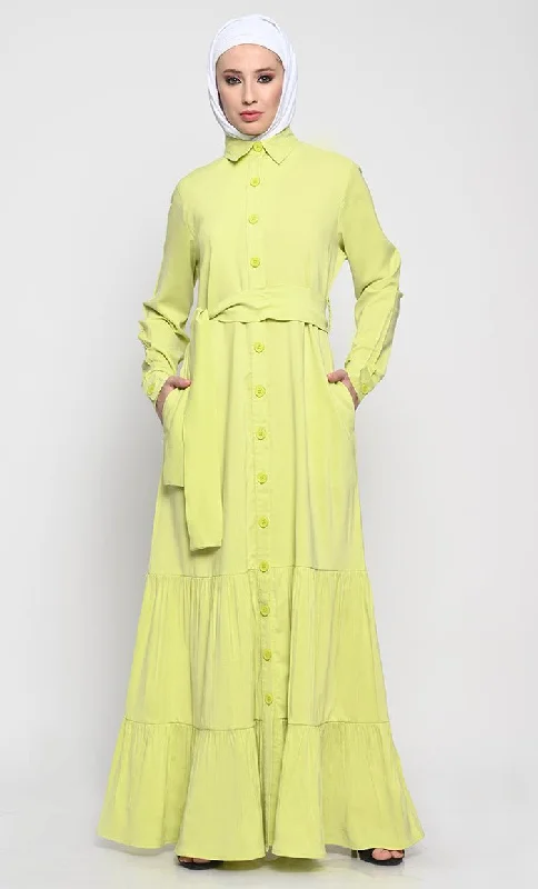 Fashion Trend Full-Length Button Opening Korean Twill Fabric Abaya
