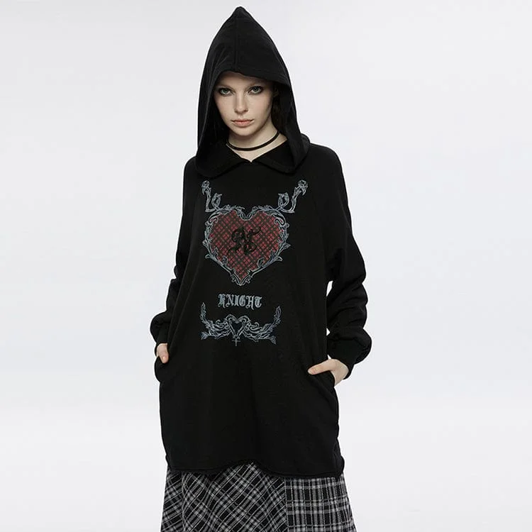Street Personality Style Women's Grunge Heart Printed Long Hoodies
