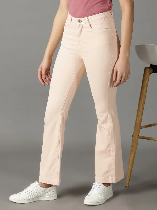 Relaxed Style Women's Peach Solid Bootcut Denim Jeans