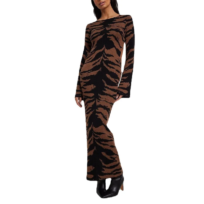 Urban Style Women's Brown Striped Knitted Long Dress