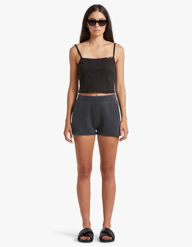 Elegant Comfort Essential Terry Sweatshort W/ Puff Paint Logo - Soft Obsidian