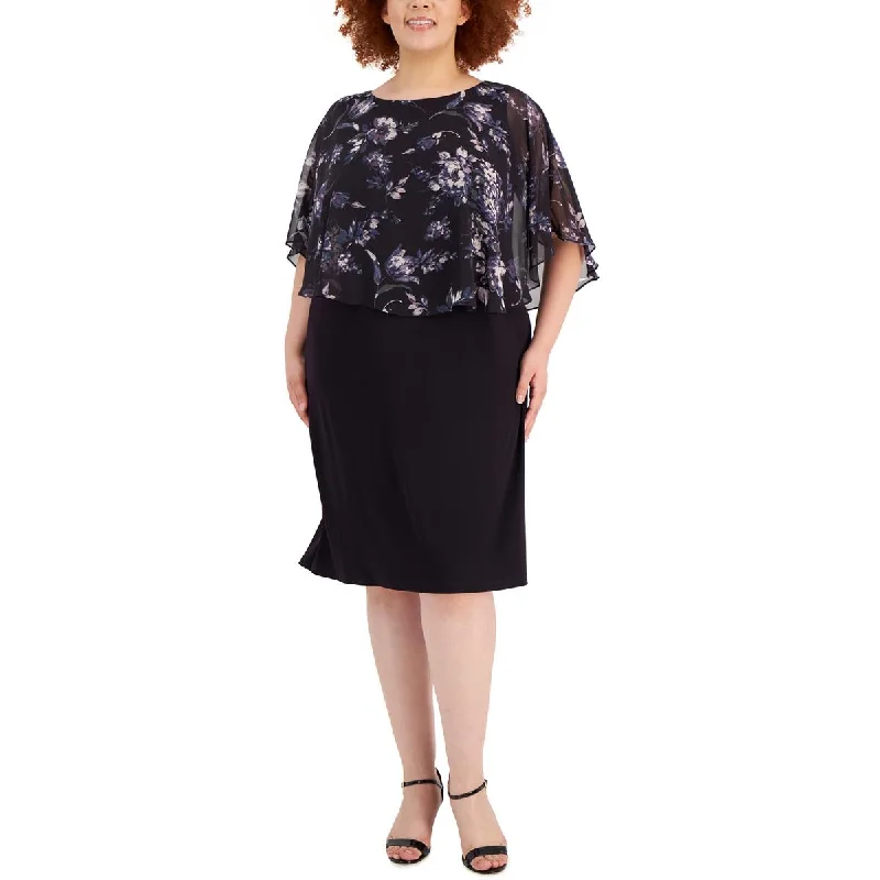 Trendy Items Connected Apparel Womens Plus Floral Midi Cocktail and Party Dress