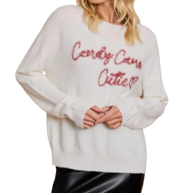 Sports litigation style Candy Cane Cutie Sweater In Cream