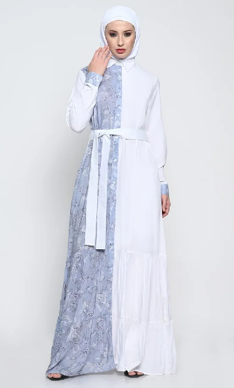 Casual Wear Stylish Rayon Abaya with Printed Front Panel and Adjustable Belt