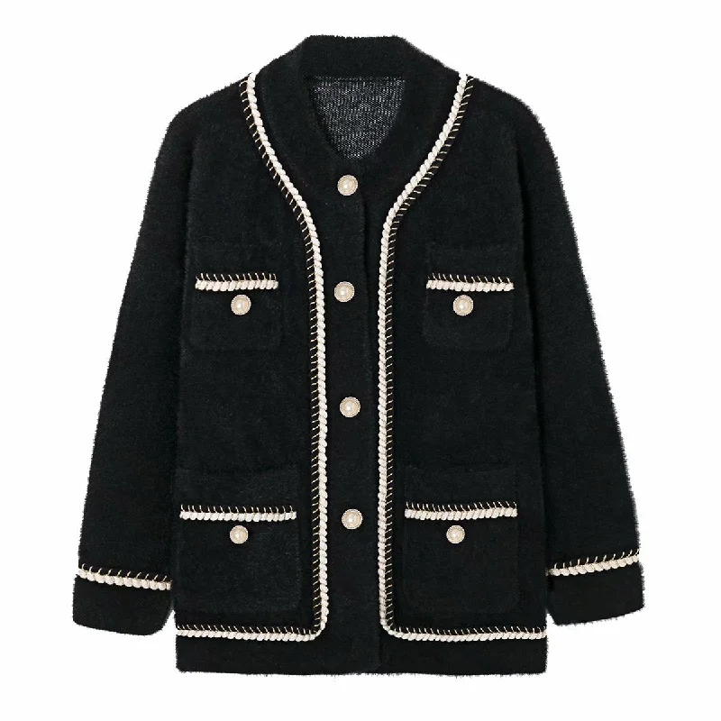 Fashion Concept Autumn agaric lace contrast color small fragrance style women's cardigan sweater coat 1371 Fashion Concept Autumn agaric lace contrast color small fragrance style women's cardigan sweater coat 1371