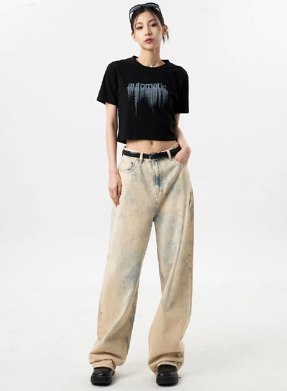 Noble And Elegant Tie Dye Wide Jeans CY311