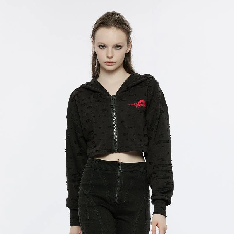 Retro Skirt Design Women's Punk Ripped Short Hoodies