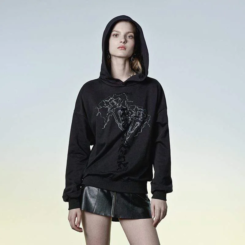 Unique prints Women's Punk Floral Printed Loose Hoodies
