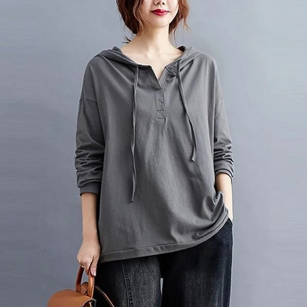 Age-reducing Style Women Cotton Casual Hoodies Solid Color Loose Female Long Sleeve Hooded Sweatshirt Age-reducing Style Women Cotton Casual Hoodies Solid Color Loose Female Long Sleeve Hooded Sweatshirt