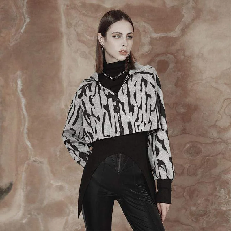 Printing decoration Women's Grunge Zebra Zipper Short Hoodies