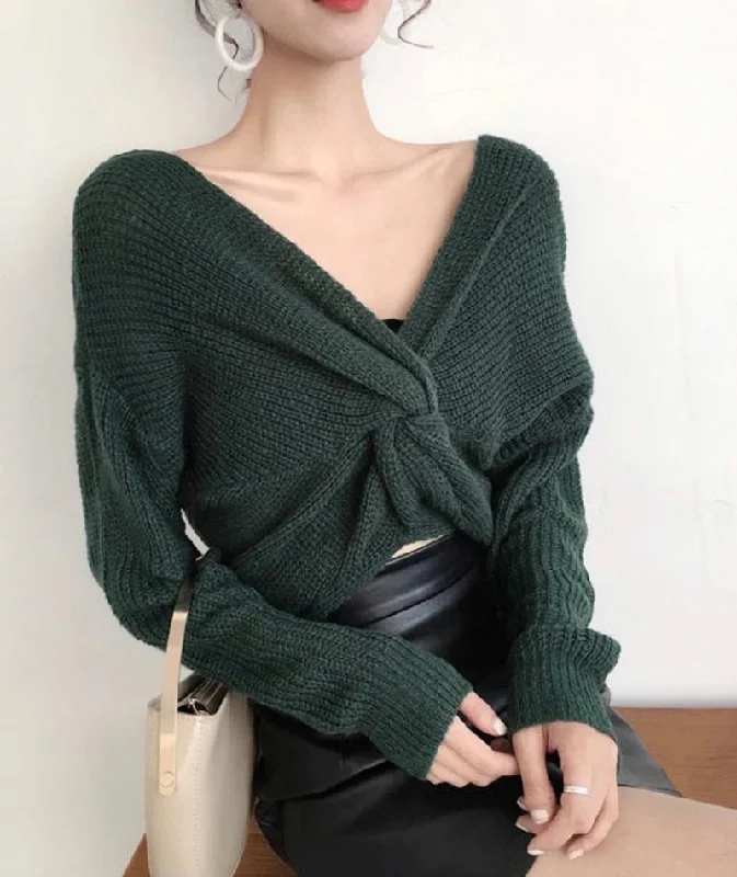 Elegant Temperament Stylish v neck long sleeve sweater  118