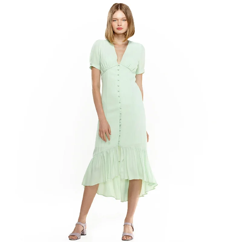 Unique Prints Women's V-Neck Mermaid Button Down Maxi Dress In Spring Sage