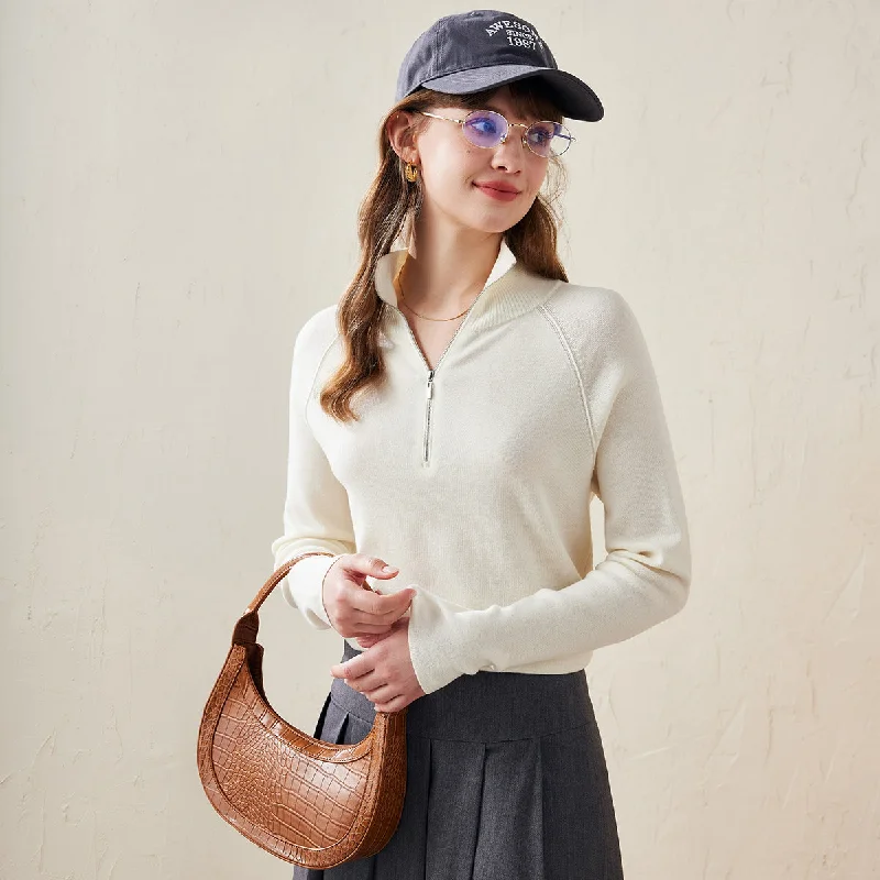 Sports Fashion 100% Wool Quarter-Zip Knit Pullover Sweater