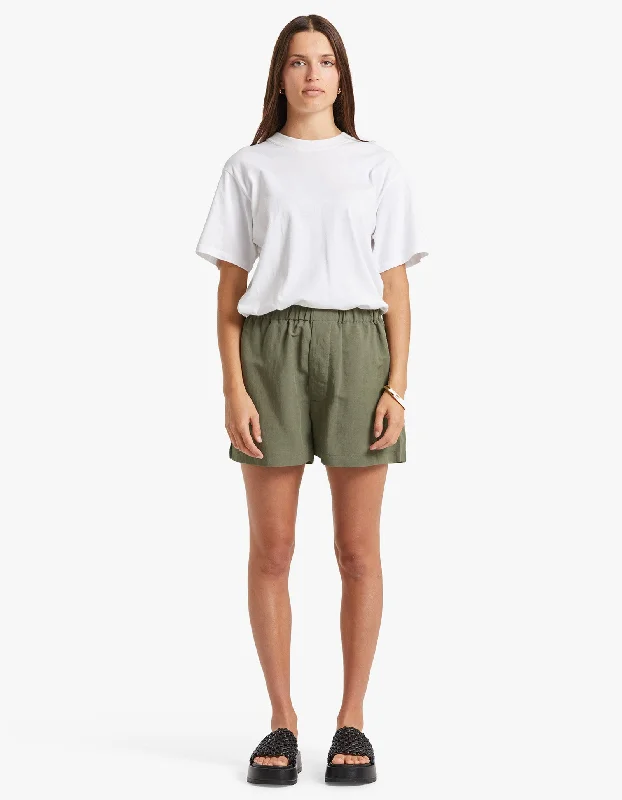 Chic Outfits Viscose Linen Boxer Short - Khaki