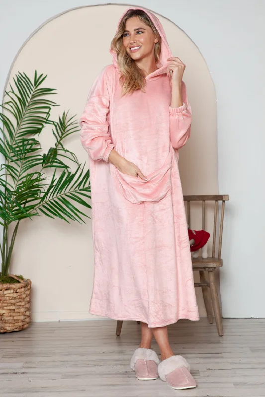 Cozy Outfit Double Take Full Size Pocketed Hooded Midi Lounge Dress