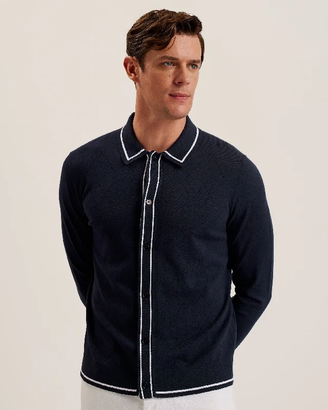 Fashionable Ease Elmdon Ls Diamond Button Through Shirt Navy